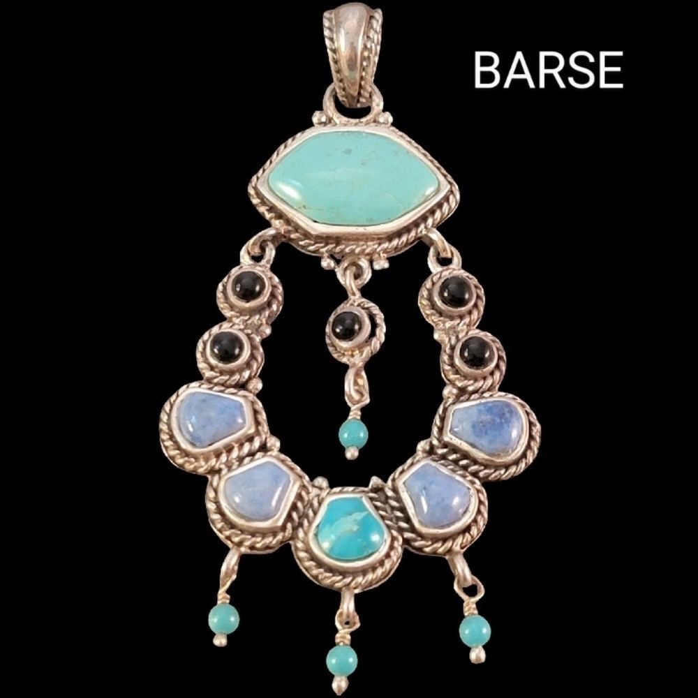 Barse Multi Stone Sterling Exotic Drop Statement Pendant